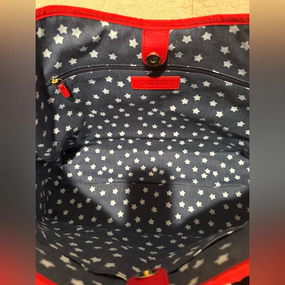 Talbots Canvas Tote Red White Blue Hankerchief Print Purse w Pockets Mag Closure